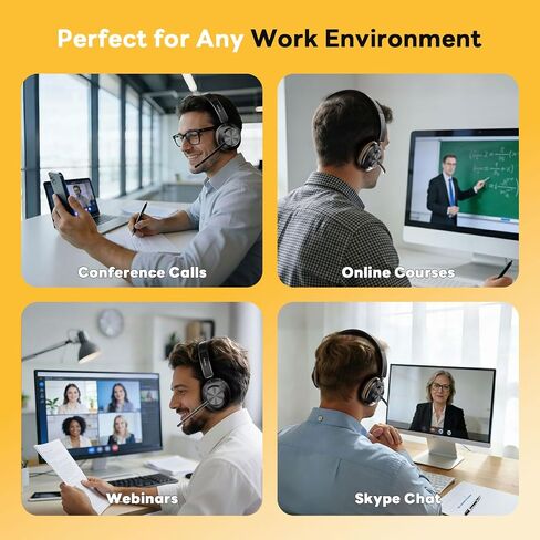 Bluetooth Headset, Wireless Headset with Mic for Work, Bluetooth 5.3, Wireless Headphones with AI Noise Cancelling Microphone (Clear Calls & Mic Mute), USB Dongle, for Computer/PC/Laptop/Zoom in Kuwait