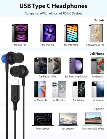 USB C in Ear Earbuds for iPhone 17 Pro Max 16 Plus 15 Pro Purple in Kuwait