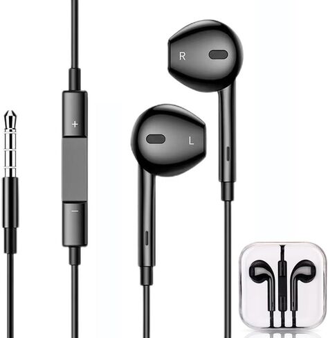 3.5mm Wired Earphones with Built-in Microphone, Ergonomic Fit, HD Call Clear Voice, Inline Remote Volume Control, for Smartphones Desktop Laptop Tablet, Black in Kuwait