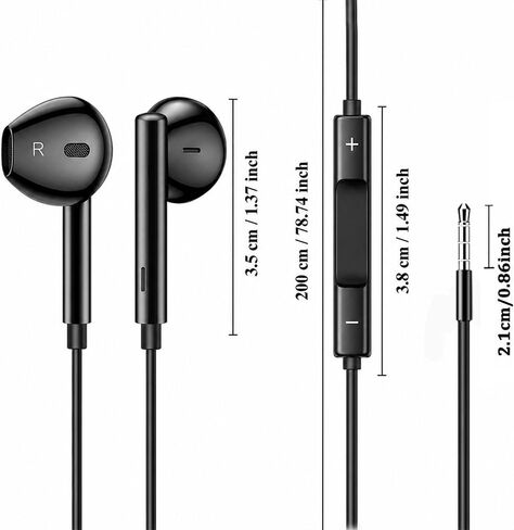 3.5mm Wired Earphones with Built-in Microphone, Ergonomic Fit, HD Call Clear Voice, Inline Remote Volume Control, for Smartphones Desktop Laptop Tablet, Black in Kuwait