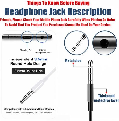 3.5mm Wired Earphones with Built-in Microphone, Ergonomic Fit, HD Call Clear Voice, Inline Remote Volume Control, for Smartphones Desktop Laptop Tablet, Black in Kuwait