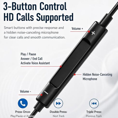 3.5mm Wired Earphones with Built-in Microphone, Ergonomic Fit, HD Call Clear Voice, Inline Remote Volume Control, for Smartphones Desktop Laptop Tablet, Black in Kuwait