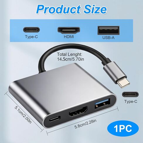 3-in-1 USB C to HDMI Adapter, Hub with 4K HDMI Output for Type C Devices in Kuwait