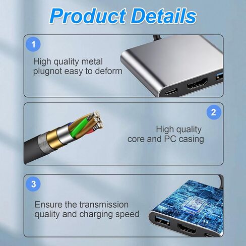 3-in-1 USB C to HDMI Adapter, Hub with 4K HDMI Output for Type C Devices in Kuwait