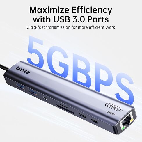 9-in-1 USB/USB C Hub Adapter for MacBook, iPhone,3 USB Ports (2xUSB 3.0, USB 2.0), 100M Ethernet, SD/TF Card Reader, 3.5mm Audio, 2X USB-C Data Ports,No Driver Required in Kuwait