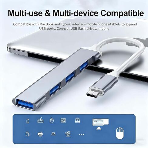 1 Pack USB C to USB Hub Multiport Adapter,4 Port Adapter Grey in Kuwait