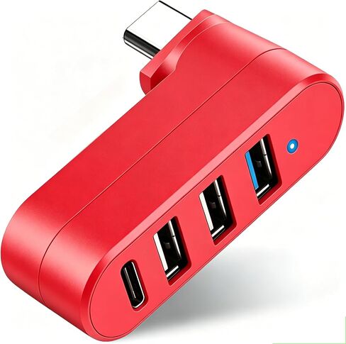 VIENON 4-Port USB C Hub [90°/180° Degree Rotatable], USB C Adapter Splitter with PD-in 5W Port, USB Extender for MacBook, iMac, Surface, and More C Port Laptop(Not for Car)-Red in Kuwait