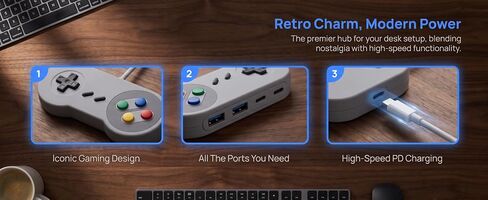 Retro Gamepad Type-C Hub 4-Port Dock with PD PC Desk Decor in Kuwait