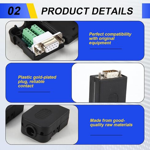 DB9 Solderless Connector RS232 D-SUB Serial to 9-Pin Port Terminal Male Female Adapter with Case (1Pcs-Male+1Pcs-Female) in Kuwait