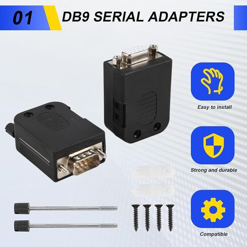 DB9 Solderless Connector RS232 D-SUB Serial to 9-Pin Port Terminal Male Female Adapter with Case (1Pcs-Male+1Pcs-Female) in Kuwait