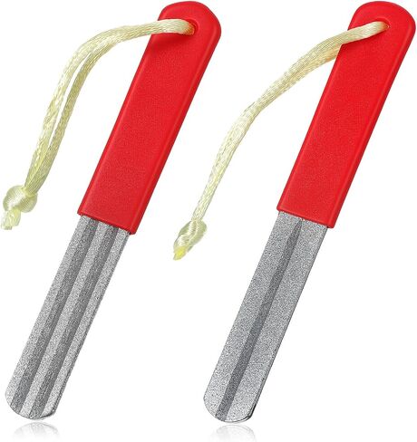 2 PCS Fishing Hook Sharpener, Diamond File Fish Hook Sharpener with Handle, Portable Double Sided Fine and Medium Grit Hook Sharpener for Saltwater Freshwater Ice Fishing Tools(Red) in Kuwait