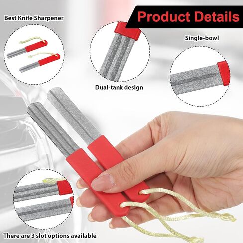 2 PCS Fishing Hook Sharpener, Diamond File Fish Hook Sharpener with Handle, Portable Double Sided Fine and Medium Grit Hook Sharpener for Saltwater Freshwater Ice Fishing Tools(Red) in Kuwait