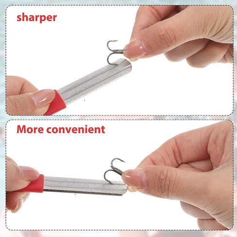 2 PCS Fishing Hook Sharpener, Diamond File Fish Hook Sharpener with Handle, Portable Double Sided Fine and Medium Grit Hook Sharpener for Saltwater Freshwater Ice Fishing Tools(Red) in Kuwait