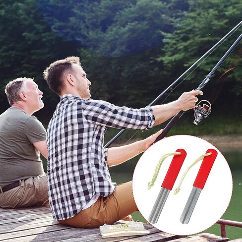 2 PCS Fishing Hook Sharpener, Diamond File Fish Hook Sharpener with Handle, Portable Double Sided Fine and Medium Grit Hook Sharpener for Saltwater Freshwater Ice Fishing Tools(Red) in Kuwait