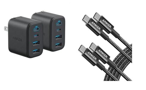 Anker USB C to USB C Cable, Type-C 60W Fast Charging (6 FT, 2Pack),Zolo Charger Block, 2-Pack 4-Port Wall Adapter with 50W Max Output in Saudi Arabia