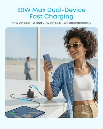 Anker USB C to USB C Cable, Type-C 60W Fast Charging (6 FT, 2Pack),Zolo Charger Block, 2-Pack 4-Port Wall Adapter with 50W Max Output in Saudi Arabia