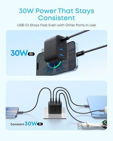 Anker USB C to USB C Cable, Type-C 60W Fast Charging (6 FT, 2Pack),Zolo Charger Block, 2-Pack 4-Port Wall Adapter with 50W Max Output in Saudi Arabia
