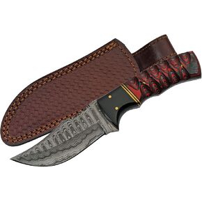 SZCO Full Tang Hunting Knife 8 Inch - Smokewood Buffalo Skinning Knife with Wood Handle, Damascus Blade & Sheath - Pocket Knife for Hunting, Camping & Outdoor uses - Knives for Men in Kuwait