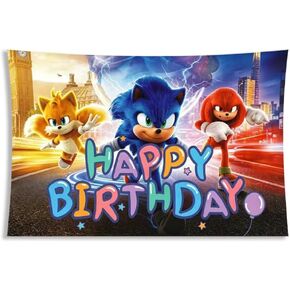 Ctue Sonic Cartoon Birthday Party Decorations,Happy Birthday Banner Backdrop for Birthday Party Supplies in Kuwait