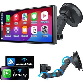 JATAZA 10.26" Wireless Apple Carplay Screen for Car, Secure Strong Bracket, Portable Apple CarPlay& Android Auto Car Stereo with GPS Navigation, Bluetooth, Mirror Link, Voice Control,Fits All Vehicles in Kuwait