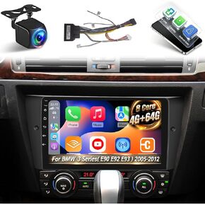 Car Radio for BMW 3 Series 328i 335i 325i E90 E91 E92 E93 2005-2012 with Wireless Carplay & Android Auto - Android 13 4+64G - 9 Inch Touchscreen Radio with WiFi & 32EQ + AHD Rear View Camera in Kuwait
