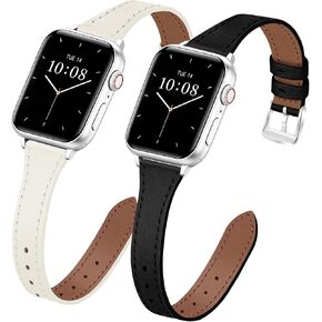 JR.DM 2 Pack Slim Leather Bands for Women Compatible with Apple Watch 40mm 42mm(S10/11) 41mm 38mm, Soft Top Leather Watch Thin Straps Replacement for iWatch Series 11/10/9/8/7/6/5/4/3/2/1/SE in Kuwait