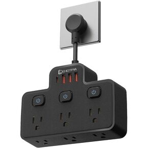Short Extension Cord,Power Strip 6 Widely Outlets with 4 USB Ports.(White) in Kuwait