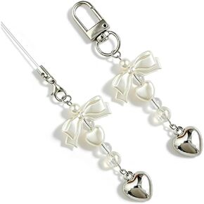 2Pcs Cute Phone Charms Aesthetic Keychain Y2K Bow Pearl Heart Cell Phone Charms Strap Camera Charm Strap Handbag Purse Bag Charm Cellphone Keychains For Women Hanging Pendant Decorations Accessories in Kuwait