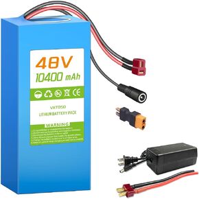 48V 10.4AH Lithium Ebike Battery with 30A BMS,W/ 2A Charger and Cabled Connector, Compatible with 100W-1000W Motors, for Electric Bikes, Scooters, ATVs, Electric Dirt Bikes and DIY Projects in Kuwait