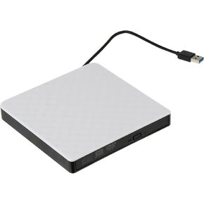 USB 3.0 External DVD Writer Drive and CD Burner for Laptop Desktop, Ultra Portable Optical Drive with Diamond Texture, White, Compatible with Windows and Other Operating Systems in Kuwait