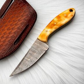 Handmade Cowboy Skinner Knife 4" Damascus Steel Blade, Bone Handle – Skinning & Hunting Knife in Kuwait