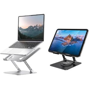 Laptop Stand for Desk + iPad Stand Bundle, Adjustable Metal Foldable Laptop Riser & 360° Rotating Aluminum Tablet Holder, Ventilated Cooling Stand Compatible with 10-17" Laptops & 4.7-12.9" Ta in Kuwait