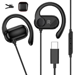 Jiunai Open Ear USB C Wired Headphones with Ear Hook Sports Earbuds, Black in Saudi Arabia