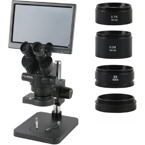 Microscope 7X-45X Zoom Simul-Focal Trinocular Stereo Microscope + 0.5X 2X 0.7X 1X Auxiliary Objective Lens + Camera 10.1" LCD Monitor,H,11.6 inch in Saudi Arabia