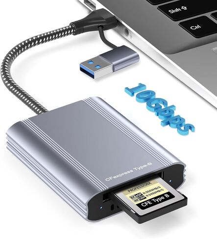 CFexpress Type B Card Reader with USB 3.2 Gen 2 10Gbps & USB-C/USB-A 2-in-1 Type B CFexpress Adapter, Compatible with Windows/Mac/Linux/Android, for iPhone 17/16/15, Laptops, Tablets, Smartphones in Kuwait