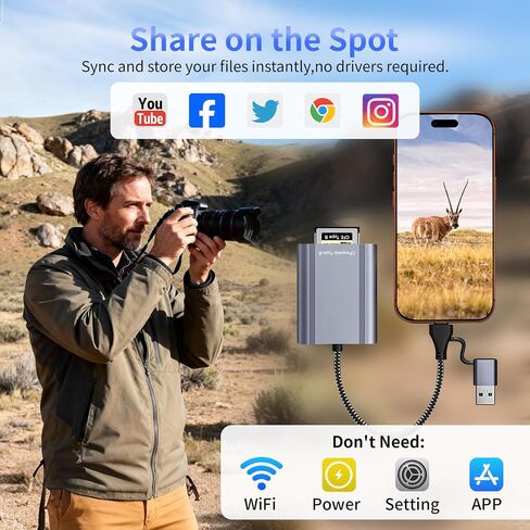 CFexpress Type B Card Reader with USB 3.2 Gen 2 10Gbps & USB-C/USB-A 2-in-1 Type B CFexpress Adapter, Compatible with Windows/Mac/Linux/Android, for iPhone 17/16/15, Laptops, Tablets, Smartphones in Kuwait
