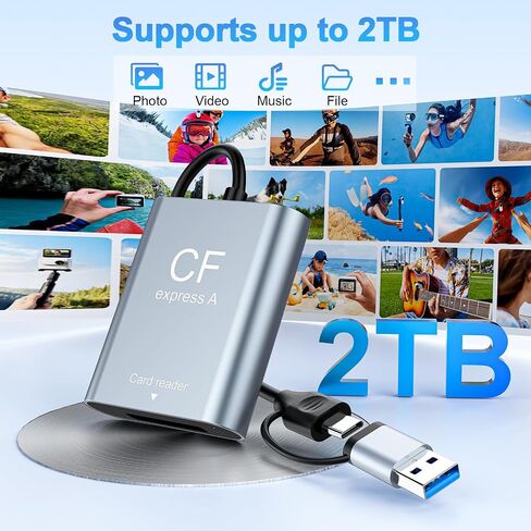 CFexpress Type A Card Reader USB 3.2 Gen 2 10Gbps, 2-in-1 USB-C & USB-A Adapter, Portable CFexpress Type A Adapter for Windows/Mac/Linux/Android, iPhone/iPad, Laptops & Tablets in Kuwait
