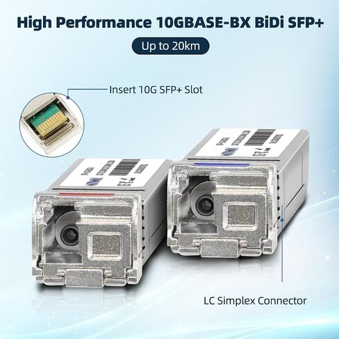 A Pair of 10G SFP+ Bidi Transceiver LC Single-Mode 20km Single Fiber Module 10GBASE-BIDI 1270nm/1330nm for Cisco, Ubiquiti UniFi, Mikrotik, and More in Kuwait