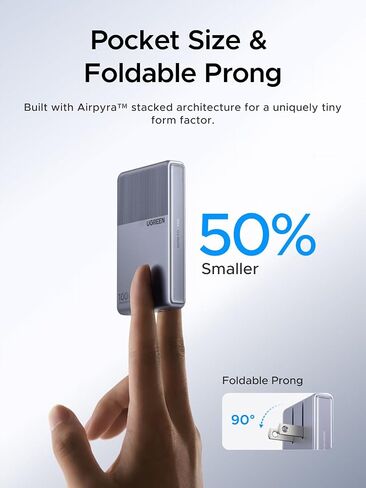 UGREEN Nexode Air 100W USB C Charger Flat Design Ultra Slim and Foldable Plug, Compact GaN Fast 3-Port Charging, PD Type-C Power Adapter Compatible with MacBook, iPhone 17 Pro Max, Galaxy, Grey in Kuwait