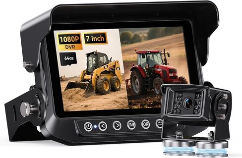 Skid Steer Backup Camera Dual-View 7 Inch 1080p HD, Magnetic Camera, and DVR Recorder for Farm Tractor Trucks, RVs, Trailers, and Farm Heavy Equipment in Kuwait