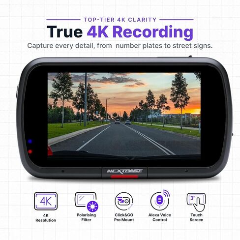 Nextbase 622GW Dash Cam Full 4K/30fps UHD Recording in Car DVR Camera- 140° Front- Wi-Fi, GPS, Bluetooth- Super Slow Motion @ 120fps- Image Stabilisation- what3words- Night Vision- Alexa Built-in in Kuwait