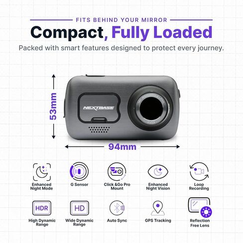 Nextbase 622GW Dash Cam Full 4K/30fps UHD Recording in Car DVR Camera- 140° Front- Wi-Fi, GPS, Bluetooth- Super Slow Motion @ 120fps- Image Stabilisation- what3words- Night Vision- Alexa Built-in in Kuwait