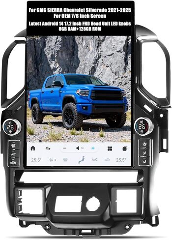 Latest Android 14 Car Radio Head Unit with LED knobs, 17.2 Inch Touch Screen for Chevrolet Silverado GMC Sierra 2021-2025, Car Multimedia Stereo Player GPS Navigation, 128GB, US 1 Yr Service in Kuwait