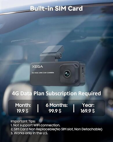 XEGA 4G Dual Dash Cam with Live View OBD Powered Anti Vandalism Car Camera in Kuwait