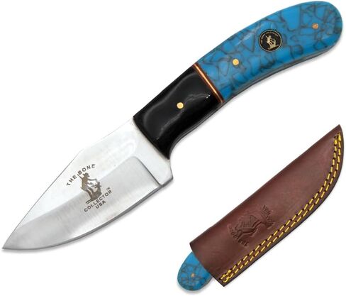 Bone Collector Hunting Knife, 7" Tactical Field Knife – Full Tang Hunting Blade with Leather Sheath – Built for Survival, Skinning & Fishing (Blue) in Kuwait