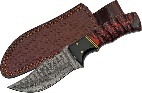 SZCO Full Tang Hunting Knife 8 Inch - Smokewood Buffalo Skinning Knife with Wood Handle, Damascus Blade & Sheath - Pocket Knife for Hunting, Camping & Outdoor uses - Knives for Men in Kuwait