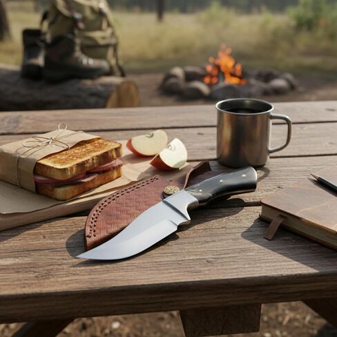 SZCO Full Tang Wild Buffalo Hunting Knife 8.25 Inch - Camping Knife with Horn Handle, Stainless Steel Blade & Sheath - Pocket Knife for Hunting, Camping & Outdoor uses - Knives for Men in Kuwait