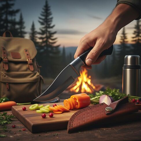 SZCO Full Tang Wild Buffalo Hunting Knife 8.25 Inch - Camping Knife with Horn Handle, Stainless Steel Blade & Sheath - Pocket Knife for Hunting, Camping & Outdoor uses - Knives for Men in Kuwait