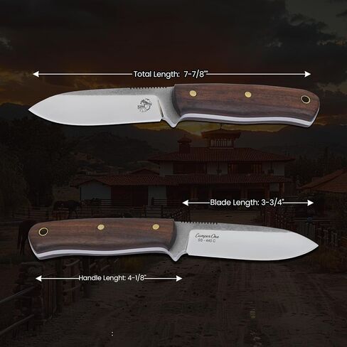 Knives Ranch Camper One | 8 inch Horizontal Carry Bushcraft, Camping, Hunting & Outdoors Knife | High Carbon Stainless Steel 440-C | 59 Hardness | Cowboy Style Dual Carry Sheath in Kuwait
