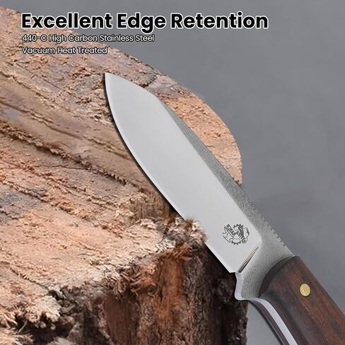 Knives Ranch Camper One | 8 inch Horizontal Carry Bushcraft, Camping, Hunting & Outdoors Knife | High Carbon Stainless Steel 440-C | 59 Hardness | Cowboy Style Dual Carry Sheath in Kuwait